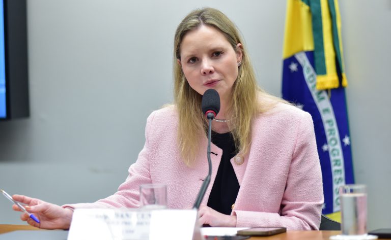 Deputada Dani Cunha fala ao microfone