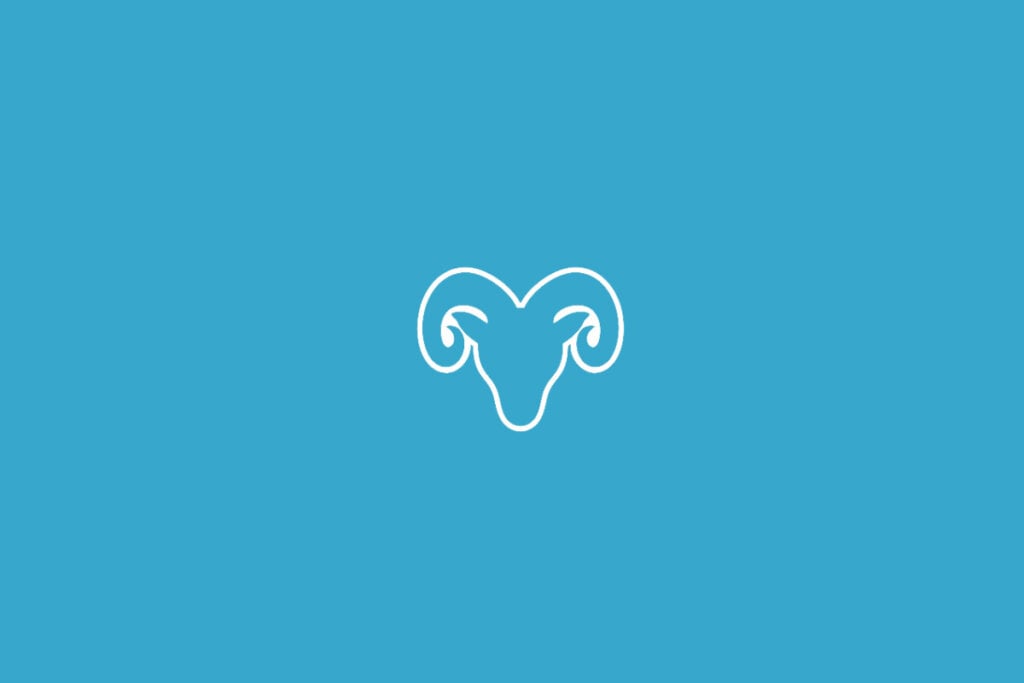 Ilustração do signo de Áries em fundo azul, com o desenho de um carneiro