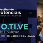 Profissional em ambiente corporativo demonstrando estresse enquanto imagem institucional destaca evento sobre riscos psicossociais e saúde mental no trabalho