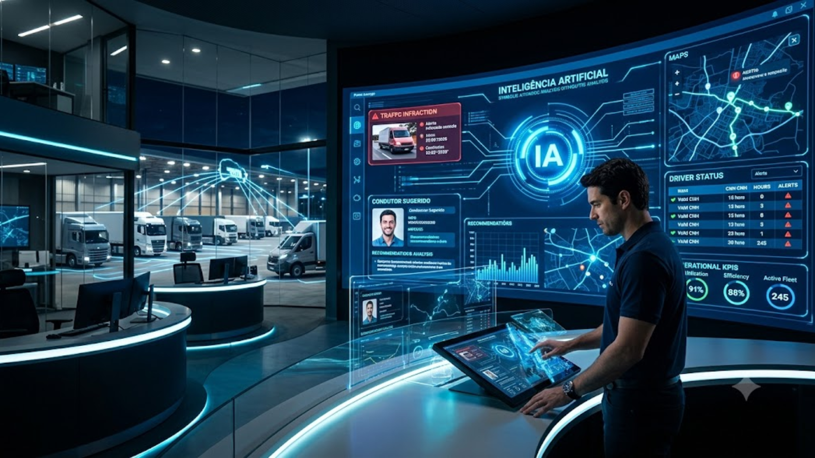 Central de gestão de frotas utiliza Inteligência Artificial para analisar multas, identificar condutores e monitorar operações em tempo real.