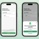 The image shows the option to choose WhatsApp as the backup cloud provider on WhatsApp beta for iOS