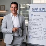 Giva Matias ao lado de um quadro explicativo sobre lead qualificado, apresentando critérios objetivos para qualificação de leads em operações comerciais.