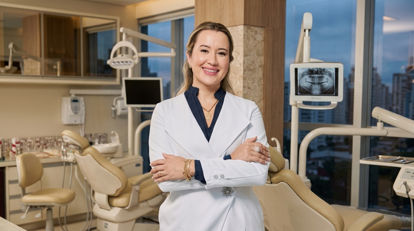 Dra. Ester Abrantes em clínica odontológica, ambiente de atuação na odontologia estética em São Paulo.