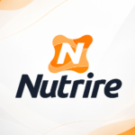 Logotipo da Nutrire em destaque sobre fundo branco com elementos gráficos em laranja, representando a indústria brasileira de alimentação pet.